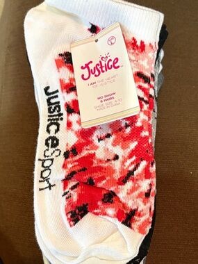 Justice No-Show Athletic Socks - GIRLS size Large 4-10 (6-Pack)